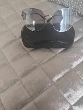 CHANEL Gray Gradient Shield Sunglasses with Gold Logo Accent